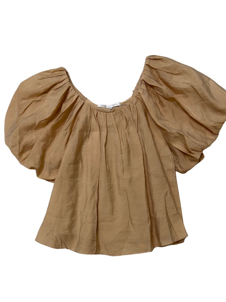 Anthropologie Endless Rose Puff-Sleeve Blouse Gold Tan Size Xs